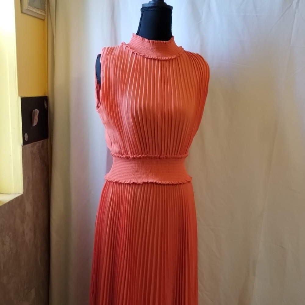 Nanette Lepore Orange Mock Neck Midi Dress